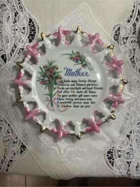 Mother Decorative Porcelain Plate with Pink Trim and Gold Accents